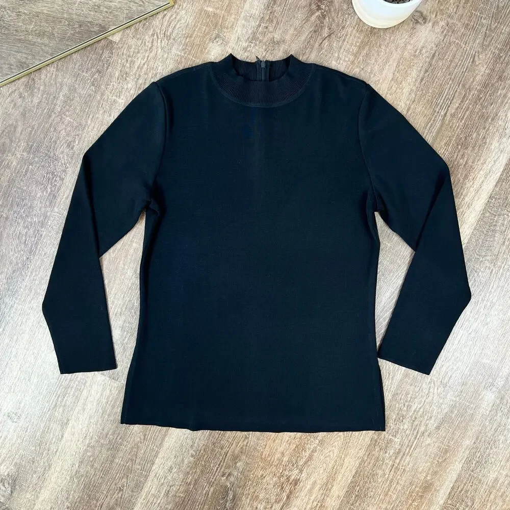 Ming Wang Mock Neck Tunic Knit Black Sweater Top